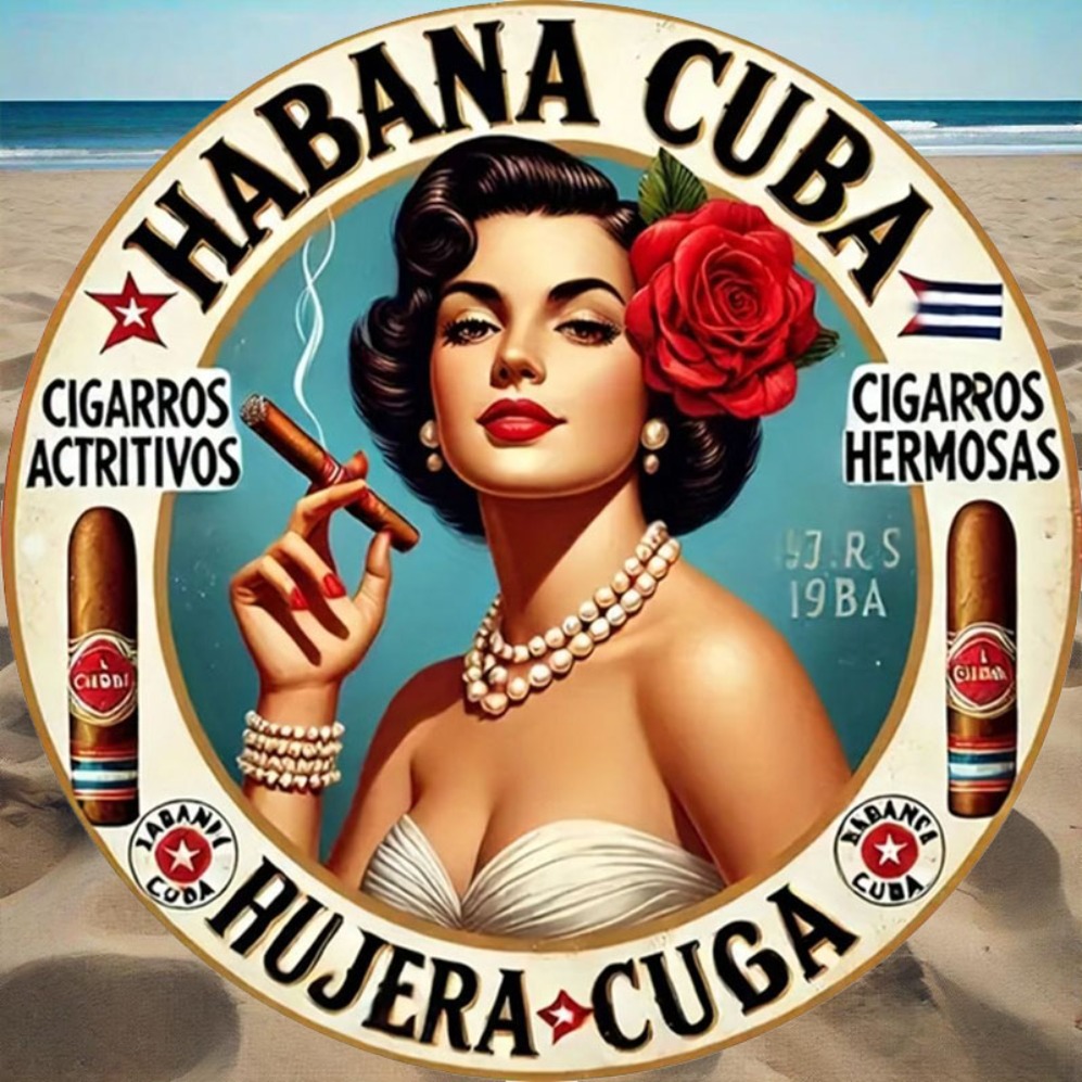 Vintage Collectible Plates - Vintage Havana Style Cigar Girl Round